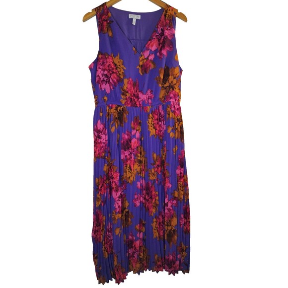 SOFIA VERGARA Sleeveless Pleated Dark Floral Midi Dress L 12/14 Boho Fairy Party - Picture 3 of 11